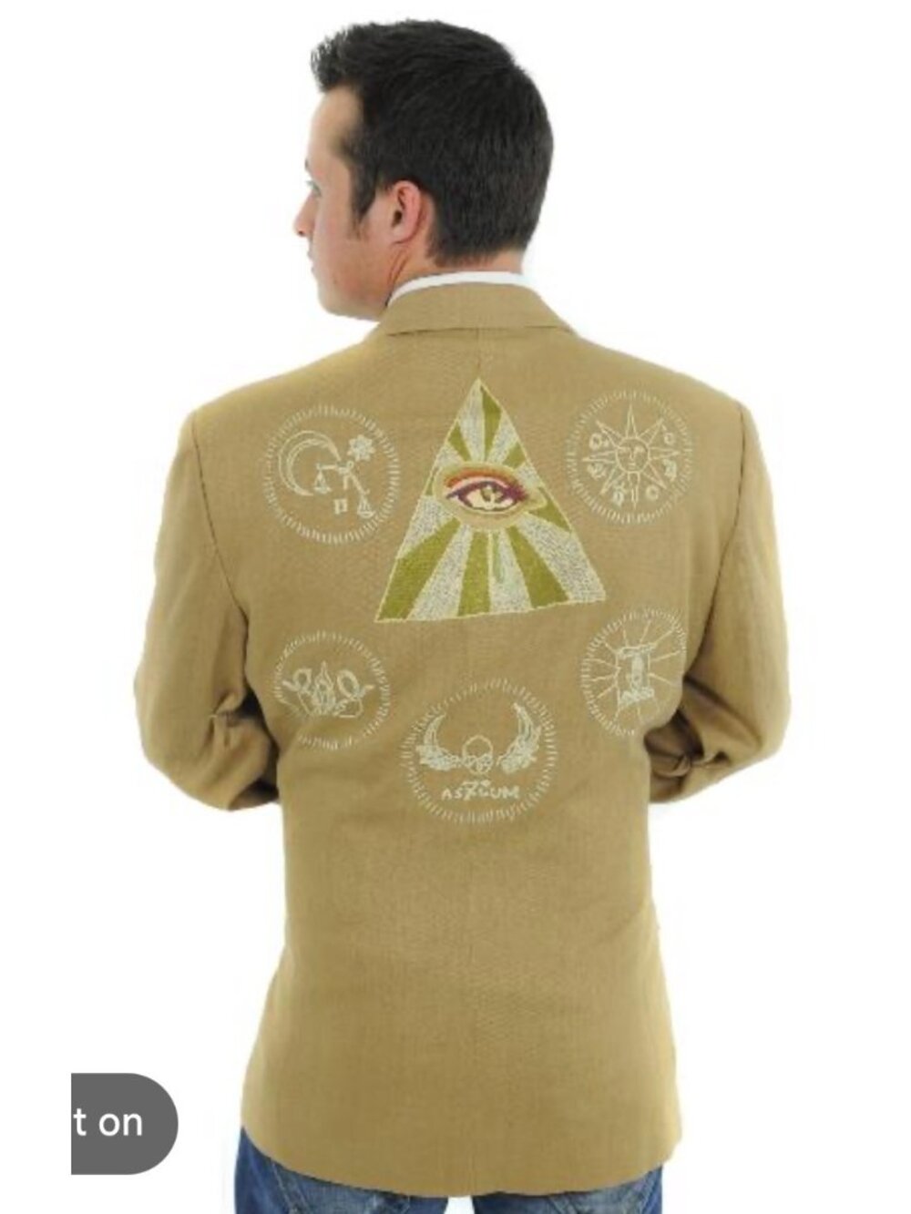ASY7UM by Raw 7 Linen Embroidered Blazer Mens 40 Tan Sik Skull Western Preppy